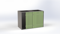 Isometric view of the bin with sliding doors